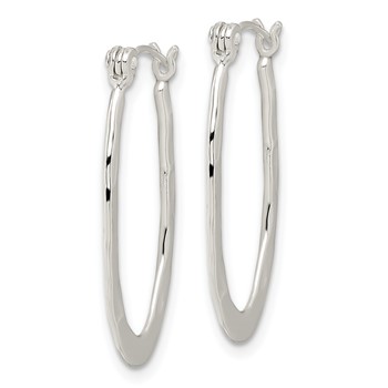 Sterling Silver Polished & Hammered Oval Hoop Earrings — alternate view