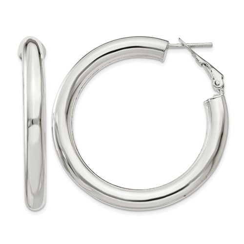 Sterling Silver 5x40mm Omega Back Hoop Earrings