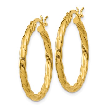 Sterling Silver Gold Flash Plated Twisted 3x25mm Hoop Earrings — alternate view
