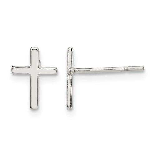 Sterling Silver Polished Latin Cross Petite Post Earrings