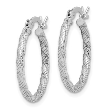Sterling Silver Rhodium-plated Patterned Twist 2x20mm Hoop Earrings — alternate view
