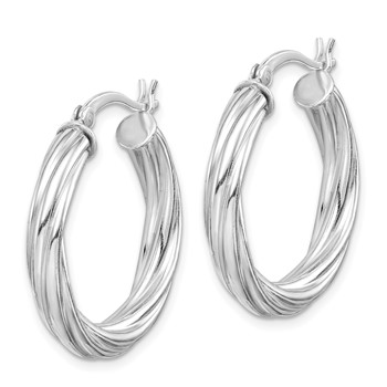 Sterling Silver Rhodium-plated Twisted 4x25mm Hoop Earrings — alternate view