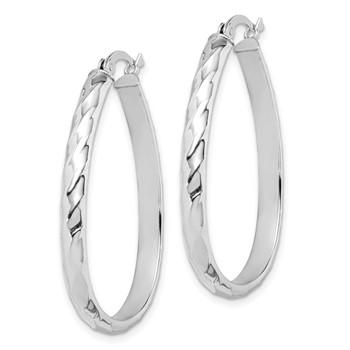 Sterling Silver Rhodium-plated 4mm Textured Hoop Earrings — alternate view