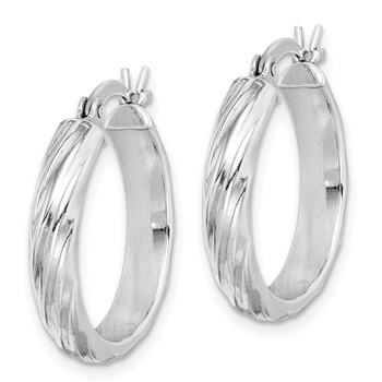 Sterling Silver Rhodium-plated Textured 20mm Hoop Earrings — alternate view