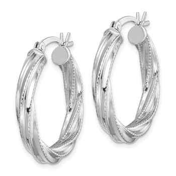 Sterling Silver Rhod-plated Patterned Twisted 4x25mm Hoop Earrings — alternate view