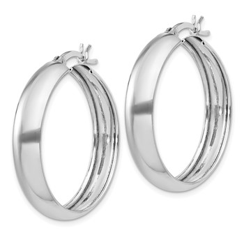 Sterling Silver Rhodium-plated 6x30mm Polished Hoop Earrings — alternate view