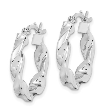 Sterling Silver Rhodium Plated Twisted 3.5x20mm Hoop Earrings — alternate view
