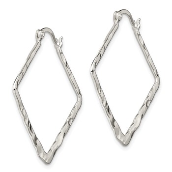 Sterling Silver Rhod-pltd Polished/Hammered Square Hoop Earrings — alternate view