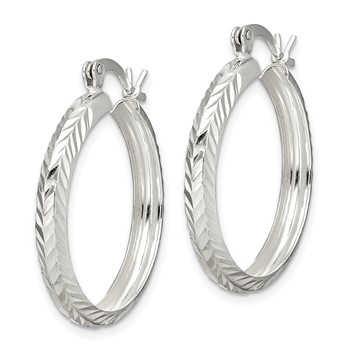 Sterling Silver Polished & Diamond-cut 4mm Round Hoop Earrings — alternate view