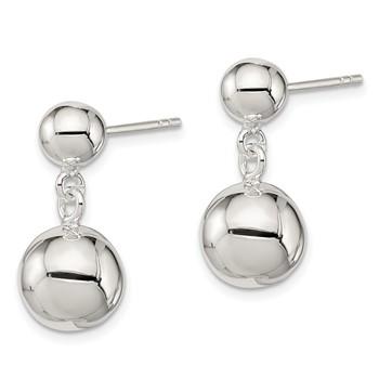 Sterling Silver Round Bead Dangle Post Earrings — alternate view