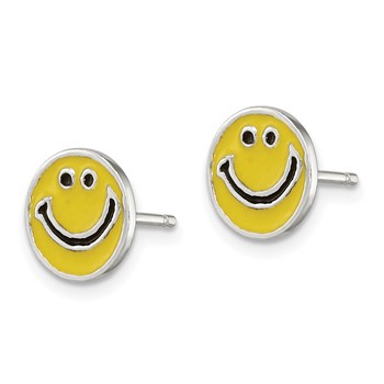 Sterling Silver Enameled Happy Face Post Earrings — alternate view