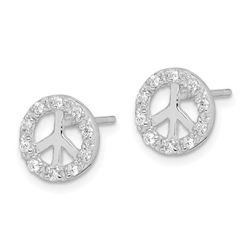 Sterling Silver Rhodium-plated Small CZ Peace Symbol Post Earrings — alternate view