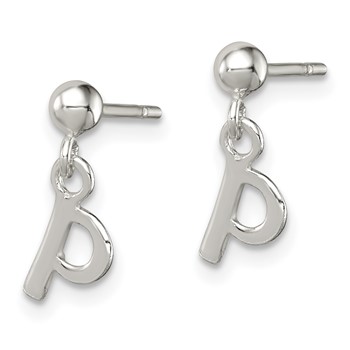 Sterling Silver Polished P Dangle Post Earrings — alternate view