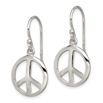 Sterling Silver Polished Peace Dangle Earrings — alternate view