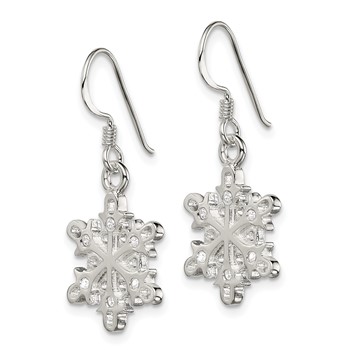 Sterling Silver Polished / Satin CZ Snowflake Dangle Earrings — alternate view