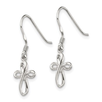 Sterling Silver Rhodium-plated Polished Cross Dangle Earrings — alternate view