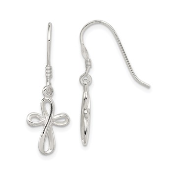 Sterling Silver Rhodium-plated Polished Cross Dangle Earrings