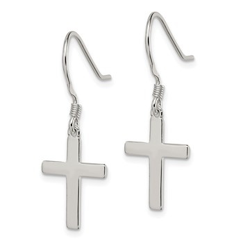 Sterling Silver Rhodium-plated Polished Cross Dangle Earrings — alternate view