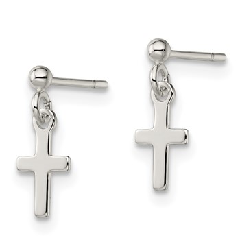 Sterling Silver Polished Latin Cross Post Dangle Earrings — alternate view