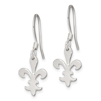 Sterling Silver Polished Fleur de Lis Dangle Earrings — alternate view