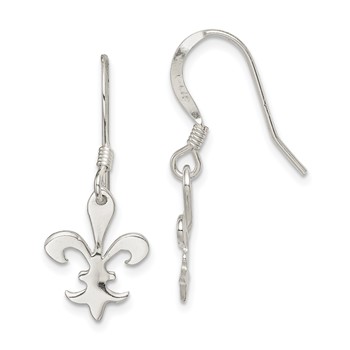 Sterling Silver Polished Fleur de Lis Dangle Earrings