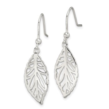 Sterling Silver Rhodium-plated Polished Leaf Dangle Earrings — alternate view