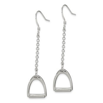 Sterling Silver Polished Horse Stirrup Dangle Earrings — alternate view