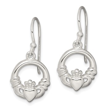 Sterling Silver Polished Claddagh Dangle Earrings — alternate view