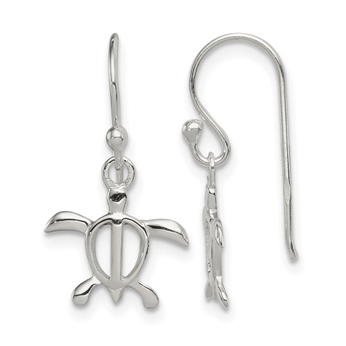 Sterling Silver Polished Turtle Dangle Earrings