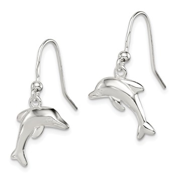 Sterling Silver Polished Dolphin Dangle Earrings — alternate view