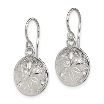 Sterling Silver Polished and Textured Sand Dollar Dangle Earrings — alternate view