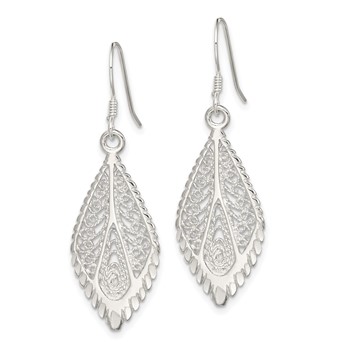 Sterling Silver Polished & D/C Fancy Filigree Teardrop Dangle Earrings — alternate view