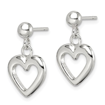 Sterling Silver Polished Dangle Heart Post Earrings — alternate view