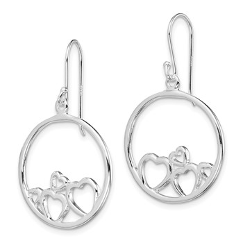 Sterling Silver Rhodium-plated Polished Open Hearts Circle Dangle Earrings — alternate view