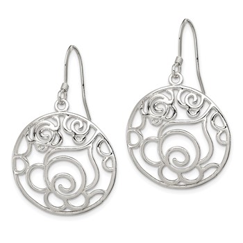 Sterling Silver Polished Fancy Circle Dangle Earrings — alternate view