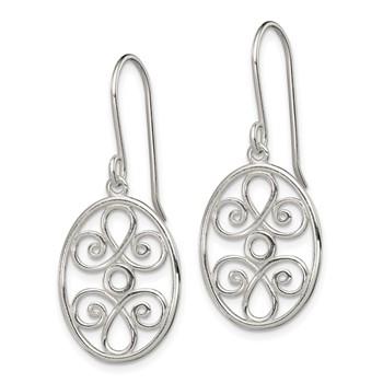 Sterling Silver Polished Filigree Oval Dangle Earrings — alternate view