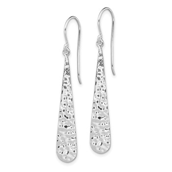 Sterling Silver Rhodium-plated Hammered Teardrop Dangle Earrings — alternate view