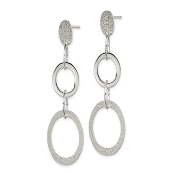 Sterling Silver Polished & Textured Circle & Oval Links Post Dangle Earring — alternate view