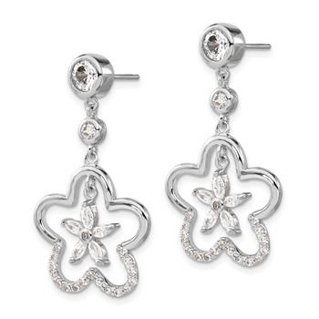 Sterling Silver Polished CZ Flower Post Dangle Earrings — alternate view