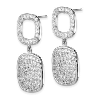 Sterling Silver CZ 2-Squares Post Dangle Earrings — alternate view