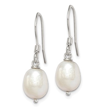 Sterling Silver Polished White 7-8mm Freshwater Cultured Pearl Dangle Earrings — alternate view