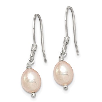 Sterling Silver Polished Pink 6-7mm Freshwater Cultured Pearl Dangle Earrings — alternate view