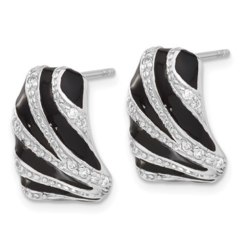 Sterling Silver Polished CZ & Enamel Post Dangle Earrings — alternate view