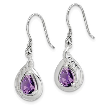 Sterling Silver Amethyst Polished Fancy Dangle Earrings — alternate view