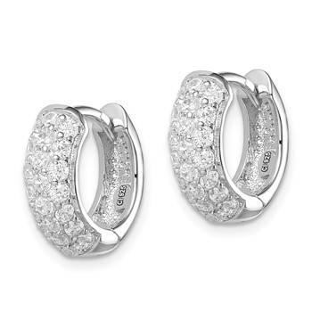 Sterling Silver Rhodium-plated CZ Hinged Hoop Earrings — alternate view