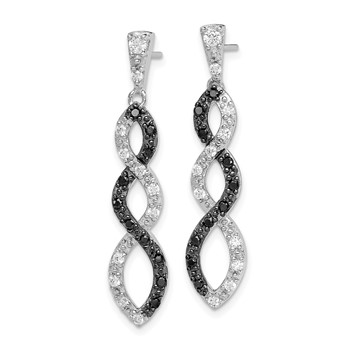 Sterling Silver Rhod-plated Black & White CZ Twist Post Dangle Earrings — alternate view