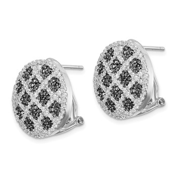 Sterling Silver Rhod-pltd Black/White CZ Criss Cross Omega Back Earrings — alternate view