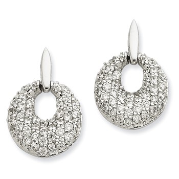 Sterling Silver Crystal Circle Post Dangle Earrings