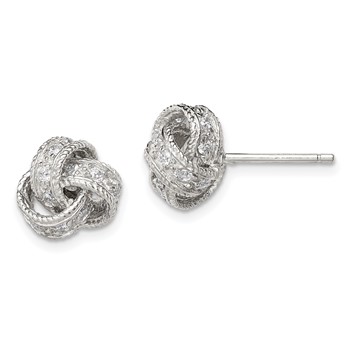 Sterling Silver Rhodium-plated CZ Love Knot Post Earrings