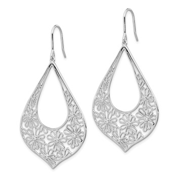 Sterling Silver Rhodium-plated Polished CZ Floral Teardrop Dangle Earrings — alternate view